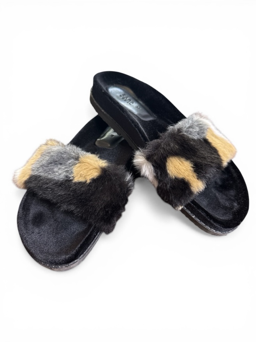 Zara Woman Faux Fur Velvet Slippers Like New Womens Size 37/7 Black